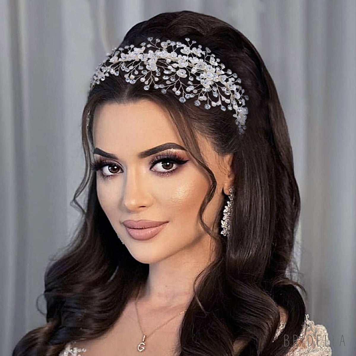 BHP571-S silver rhinestone pearl hair comb