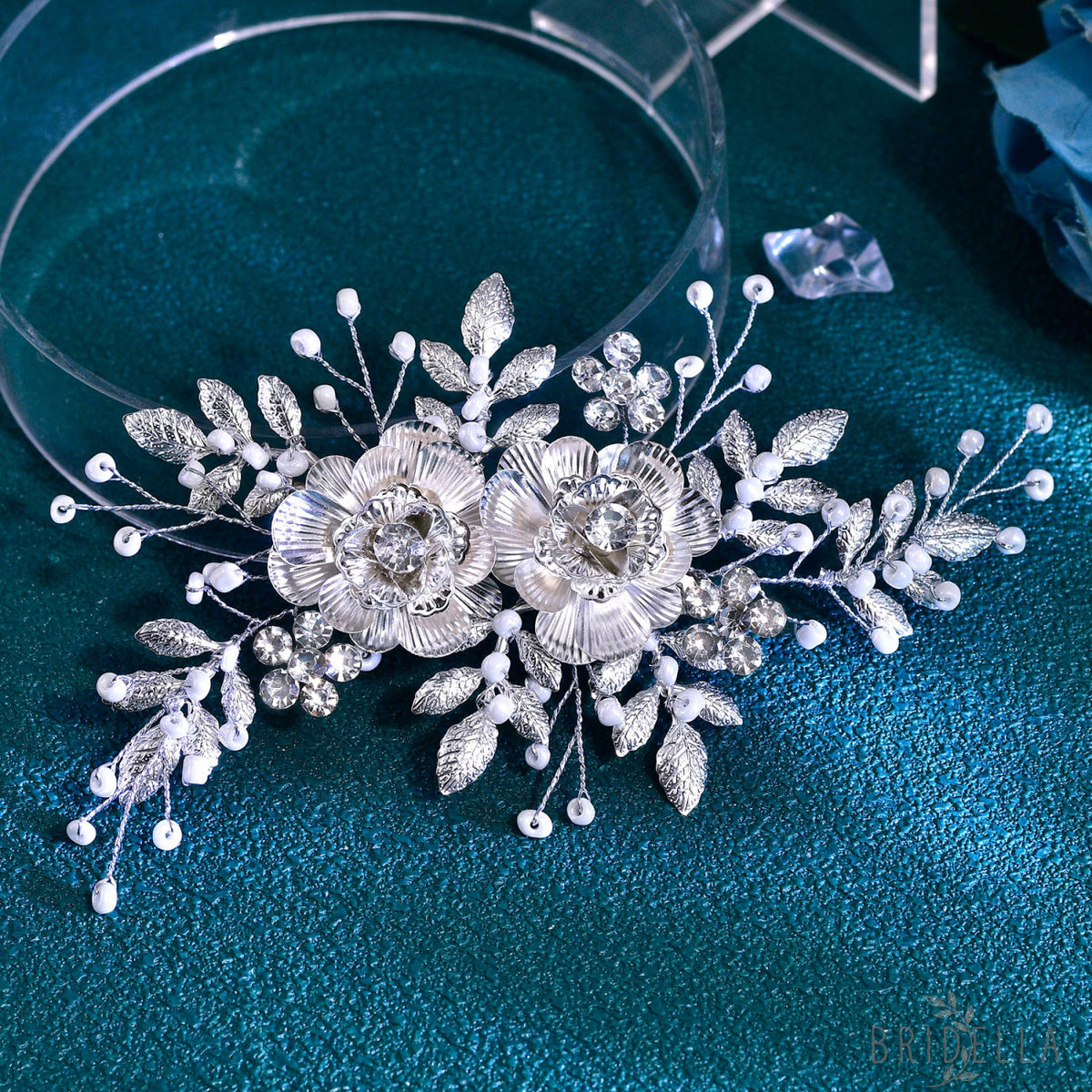 BHP780 silver rhinestone pearl hair comb