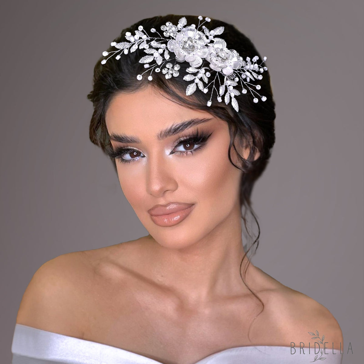 BHP780 silver rhinestone pearl hair comb