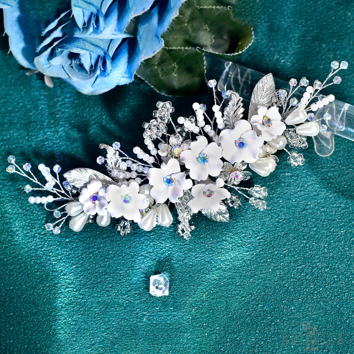 BHP856-S silver rhinestone pearl hair comb
