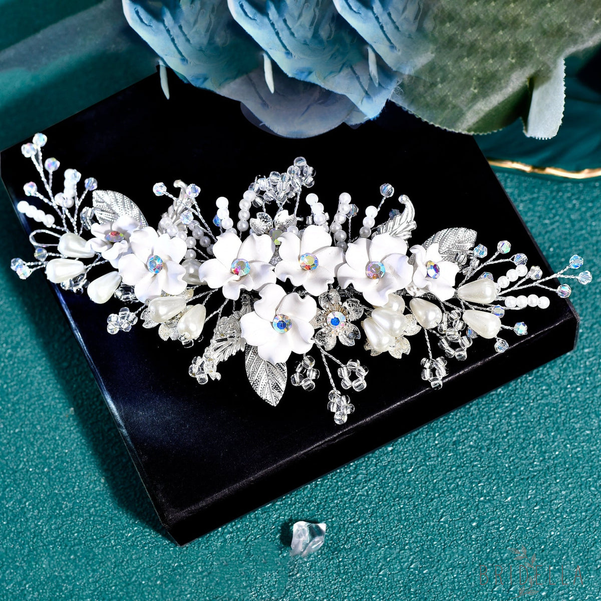 BHP856-S silver rhinestone pearl hair comb