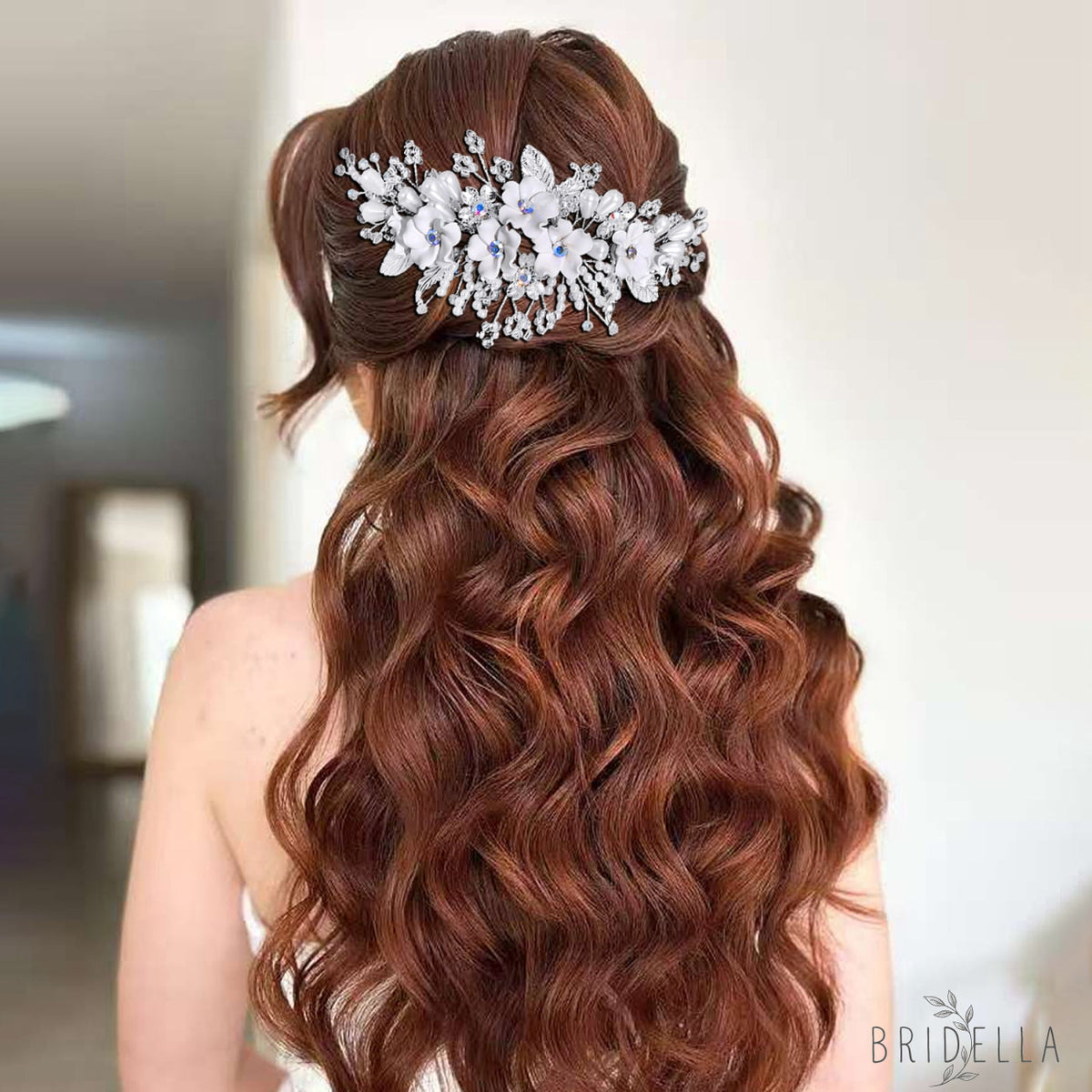 BHP856-S silver rhinestone pearl hair comb