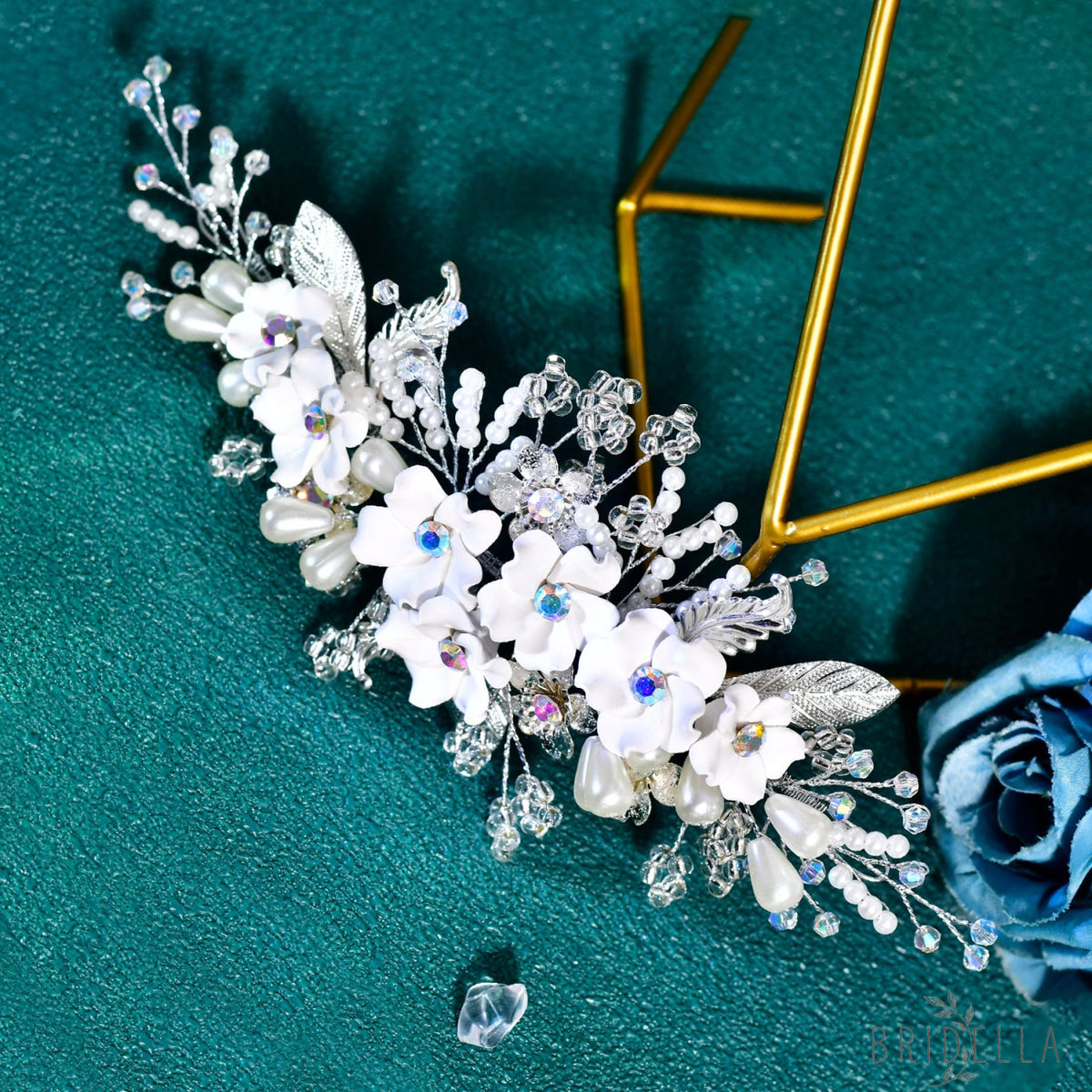 BHP856-S silver rhinestone pearl hair comb