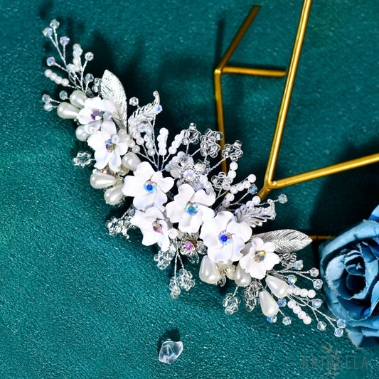 BHP856-S silver rhinestone pearl hair comb