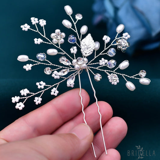 BHP103 silver rhinestone pearl headband