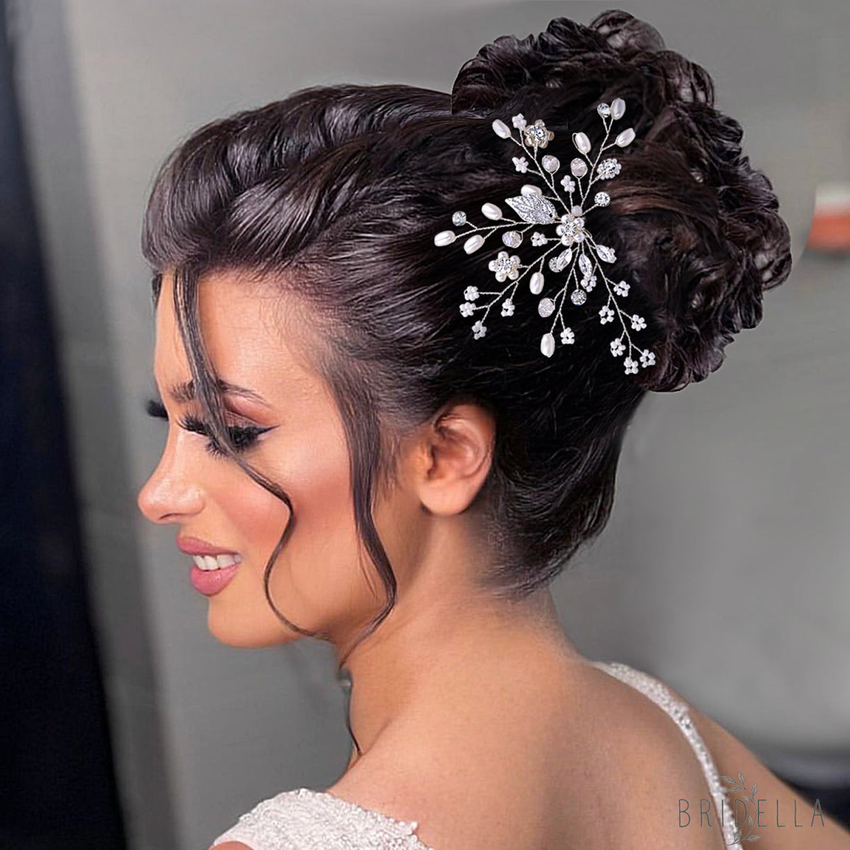 BHP103 silver rhinestone pearl headband