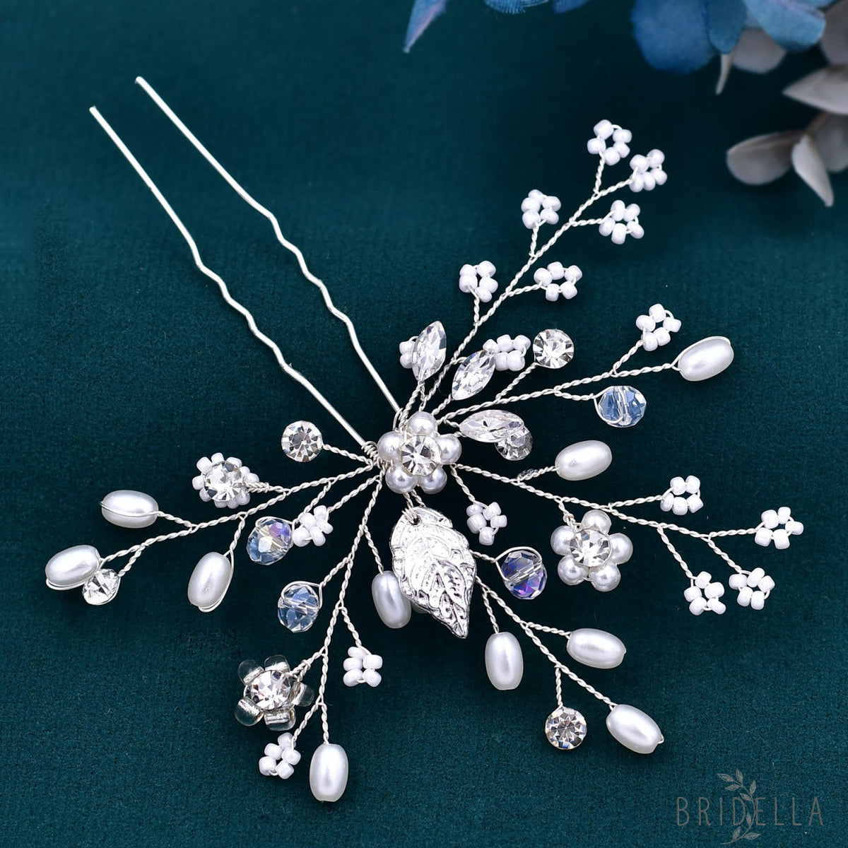 BHP103 silver rhinestone pearl headband
