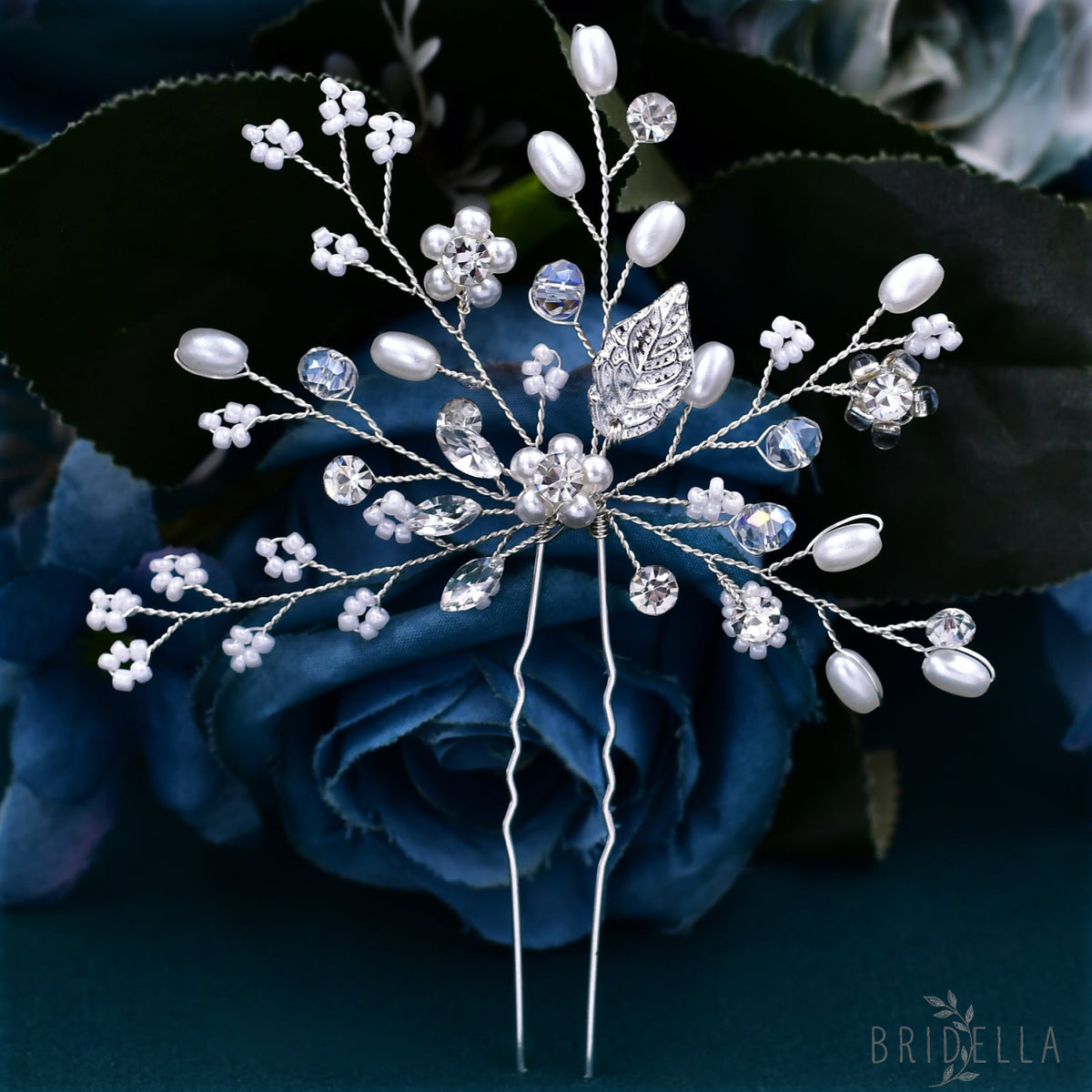 BHP103 silver rhinestone pearl headband
