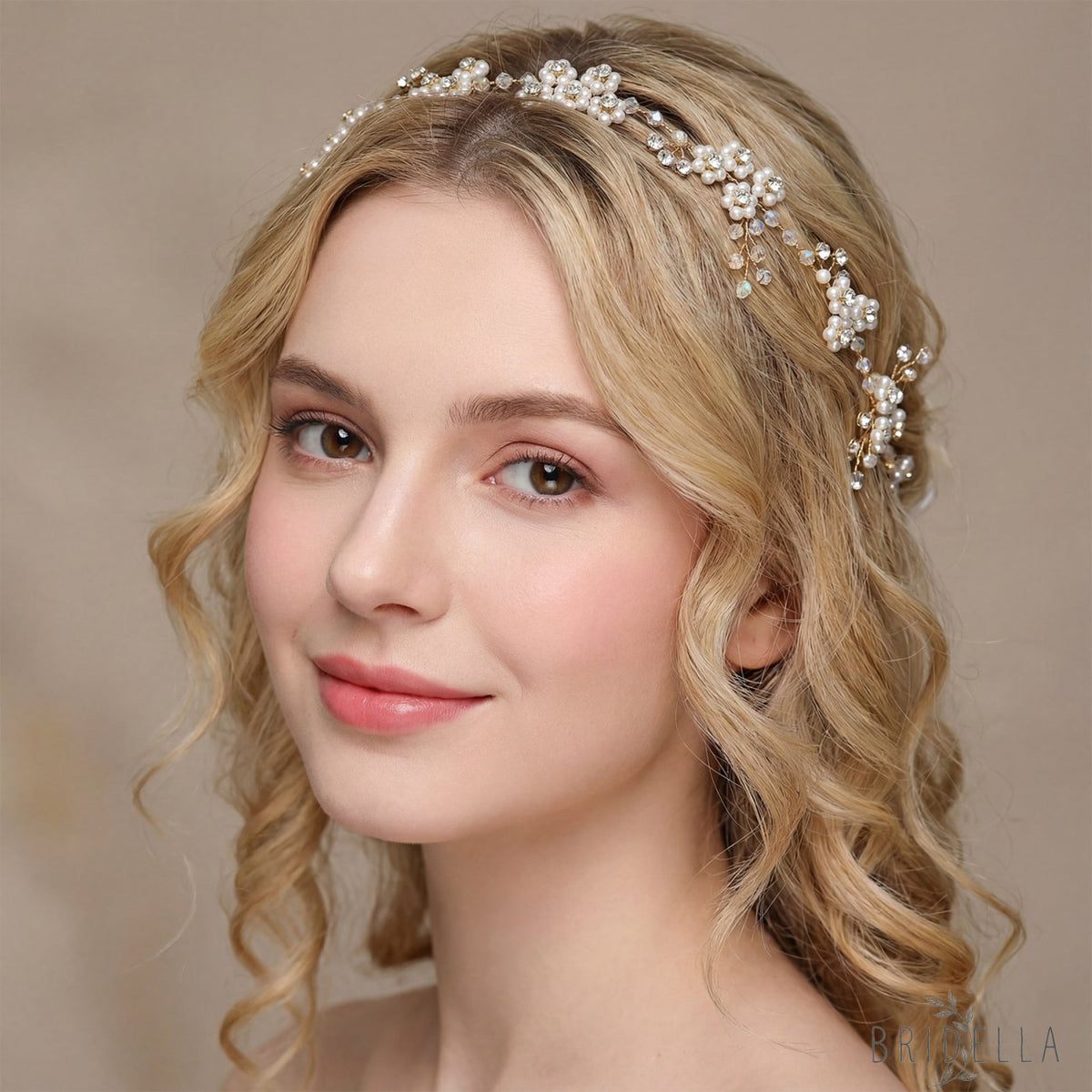 Silver Rhinestone Pearl Bridal Headband – Bridella BHP129-S - Silvery - HEADWEAR