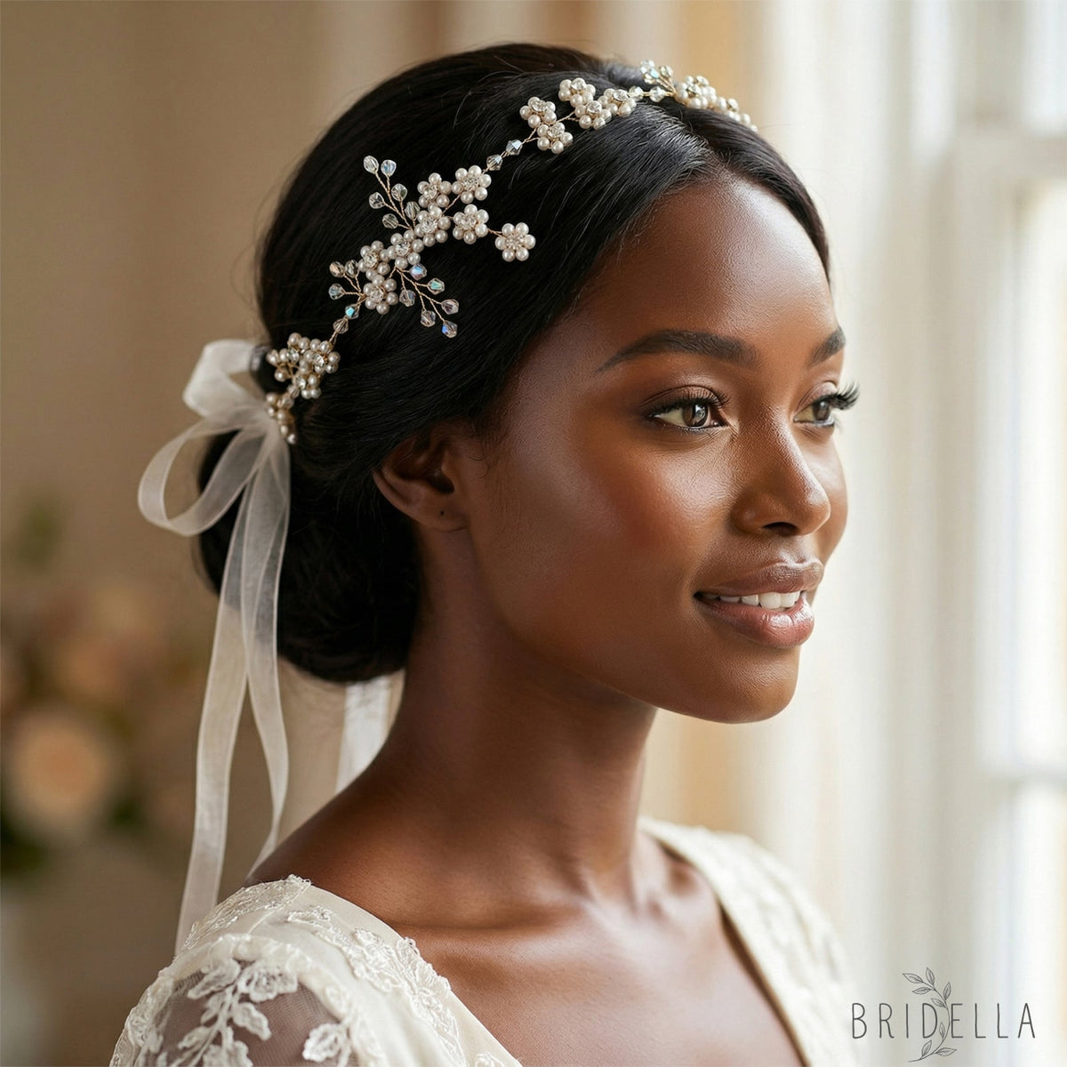 Silver Rhinestone Pearl Bridal Headband – Bridella BHP129-S - Silvery - HEADWEAR