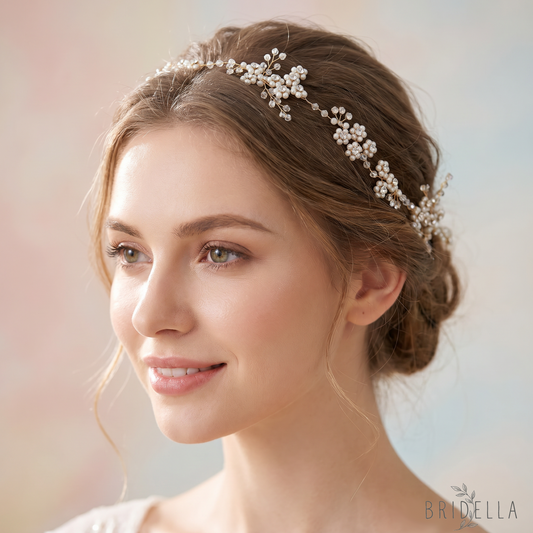 Silver Rhinestone Pearl Bridal Headband – Bridella BHP129-S - Silvery - HEADWEAR