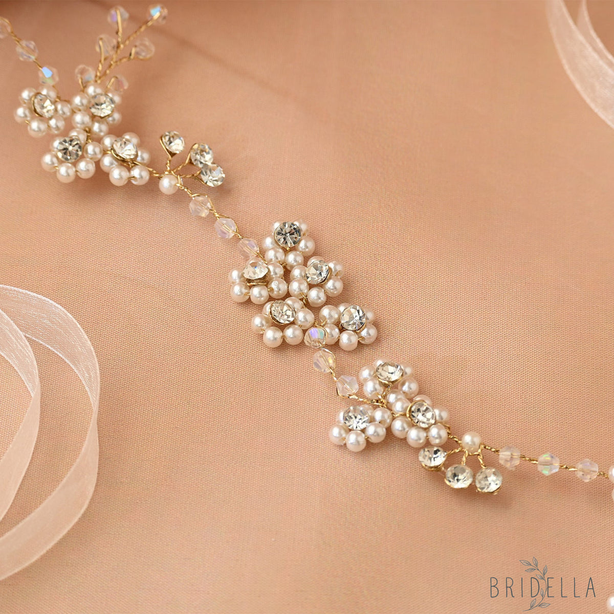 Silver Rhinestone Pearl Bridal Headband – Bridella BHP129-S - Silvery - HEADWEAR