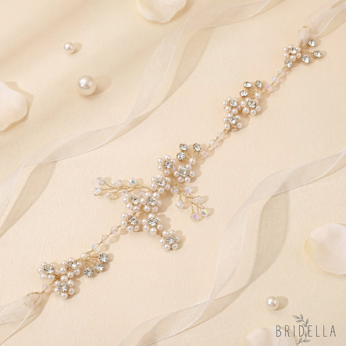 Silver Rhinestone Pearl Bridal Headband – Bridella BHP129-S - Silvery - HEADWEAR