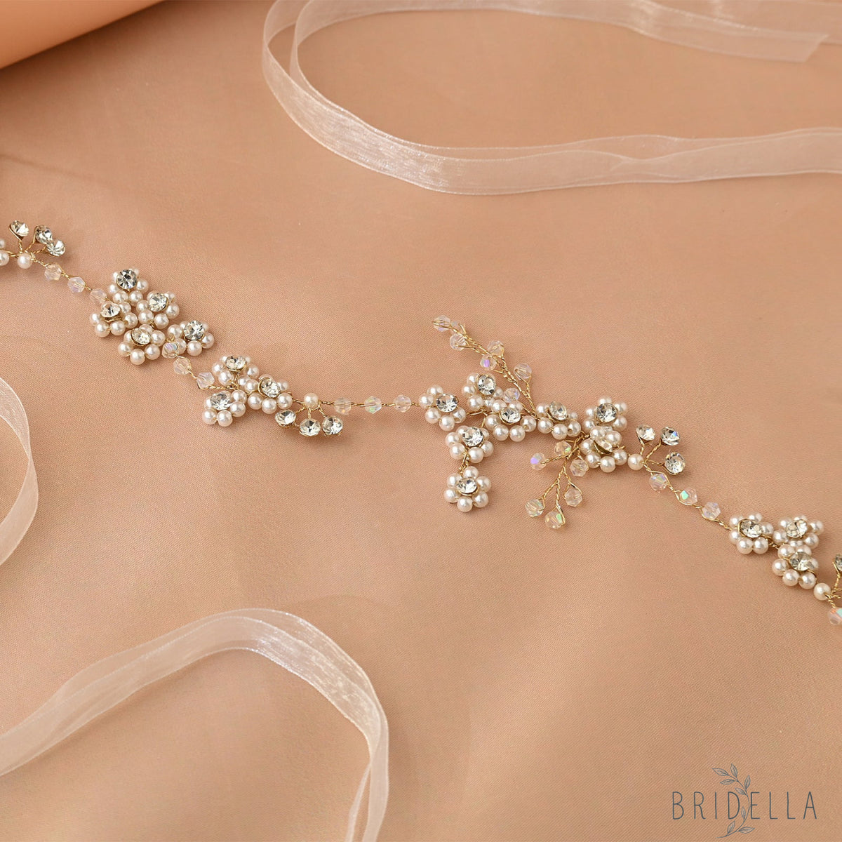 Silver Rhinestone Pearl Bridal Headband – Bridella BHP129-S - Silvery - HEADWEAR