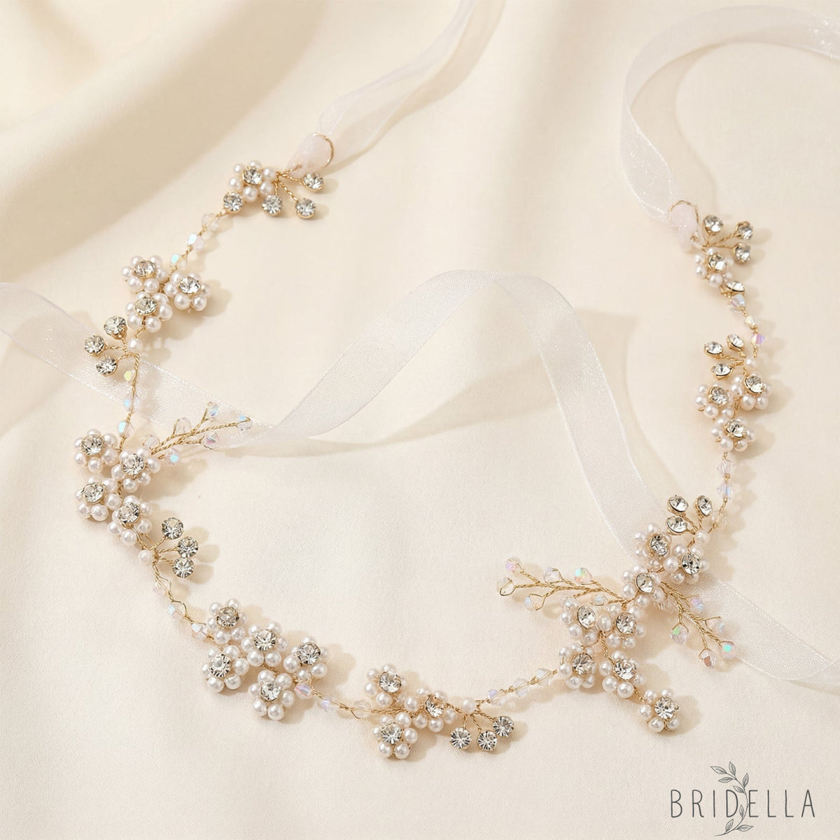 Silver Rhinestone Pearl Bridal Headband – Bridella BHP129-S - Silvery - HEADWEAR
