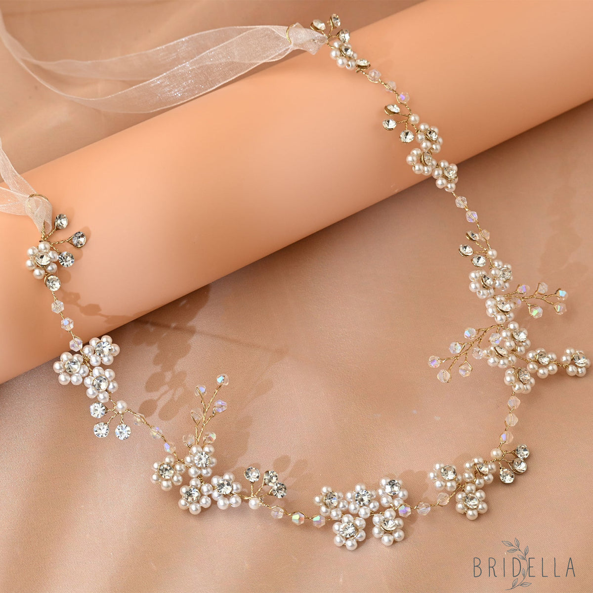 Silver Rhinestone Pearl Bridal Headband – Bridella BHP129-S - Silvery - HEADWEAR