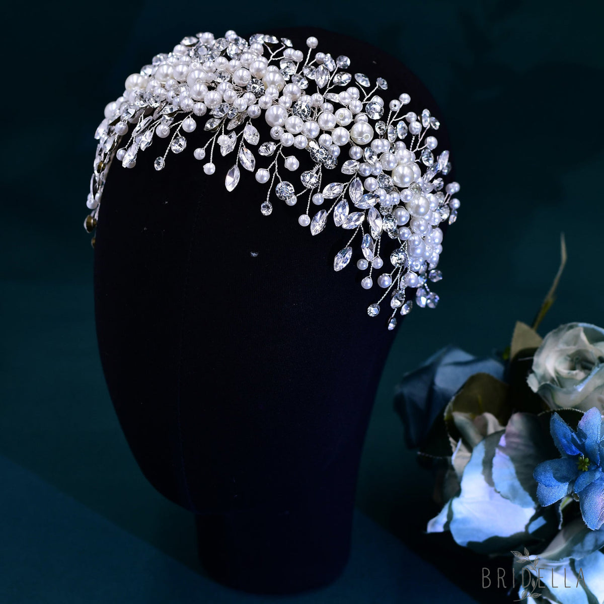BHP635-S silver rhinestone pearl headband