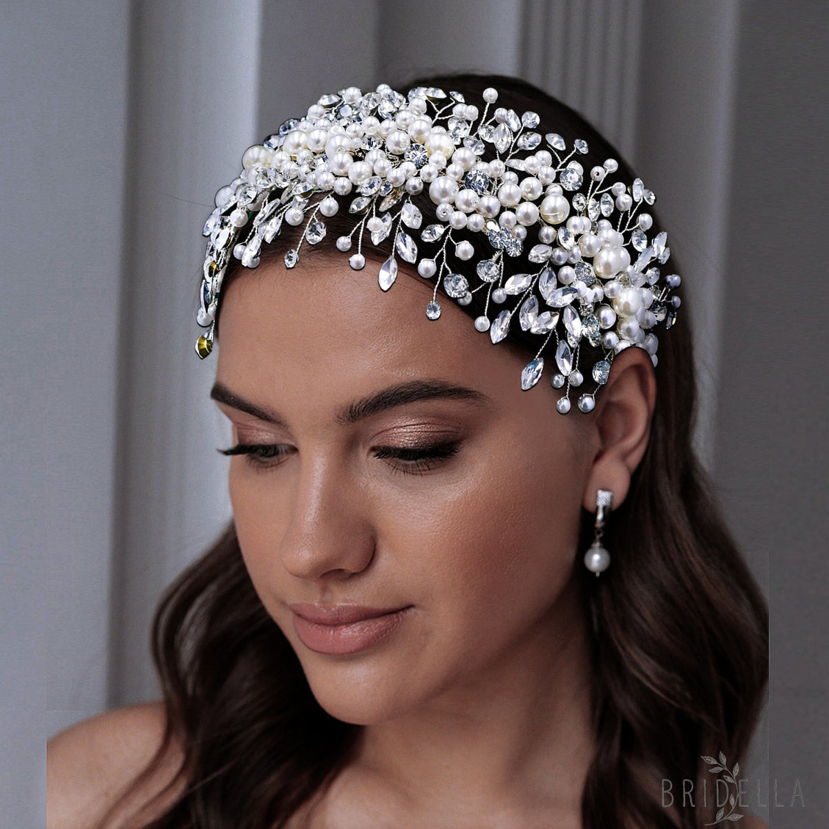 BHP635-S silver rhinestone pearl headband
