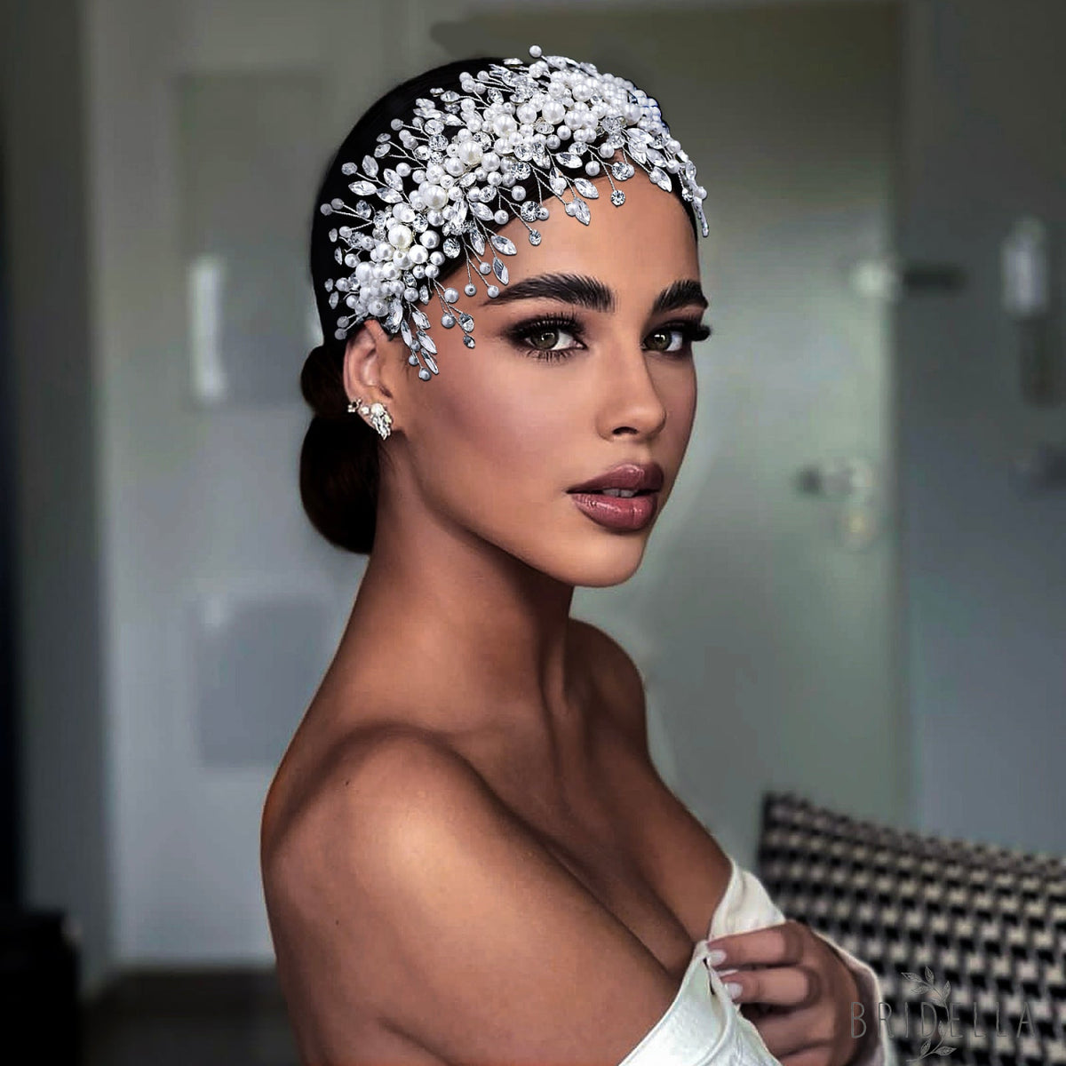 BHP635-S silver rhinestone pearl headband