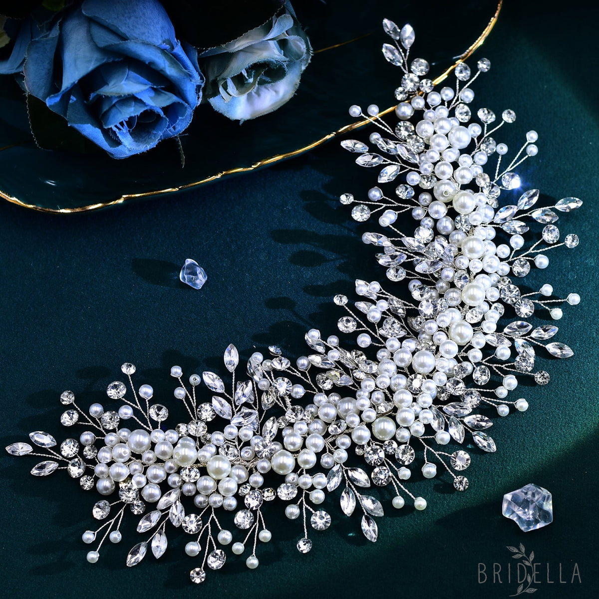 BHP635-S silver rhinestone pearl headband