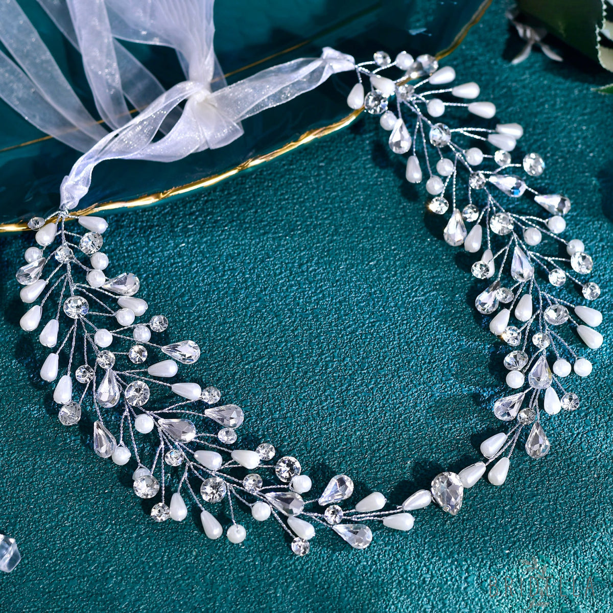 BHP835-S silver rhinestone pearl headband