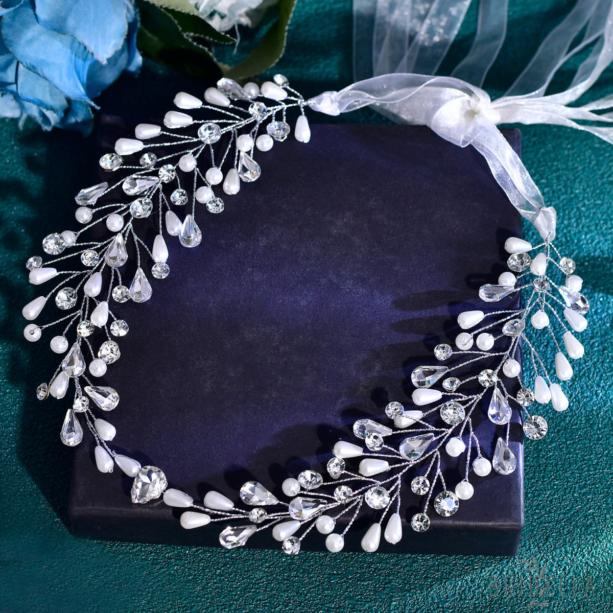 BHP835-S silver rhinestone pearl headband