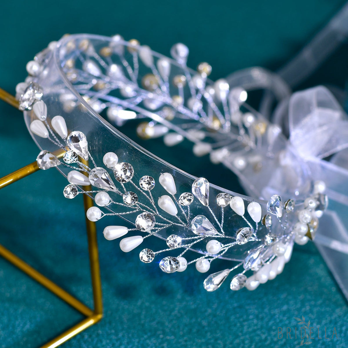 BHP835-S silver rhinestone pearl headband