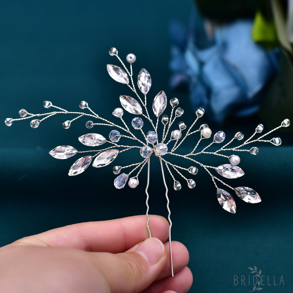 BHP103-GM silver rhinestone pearl headband