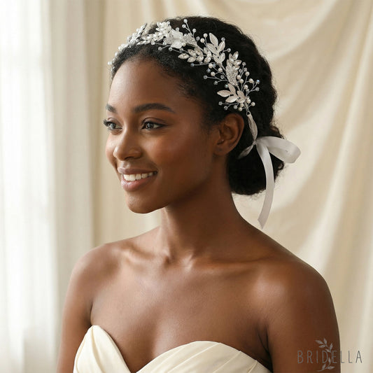 Silver Rhinestone Pearl Bridal Headband Wedding Hairpiece - Bridella BHP272-S - Silvery - HEADWEAR