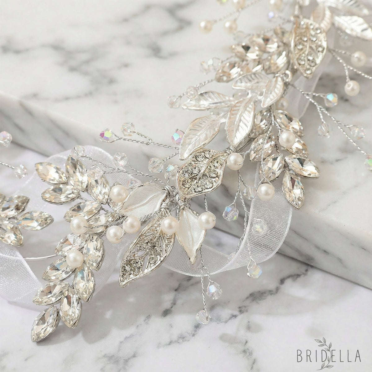 Silver Rhinestone Pearl Bridal Headband Wedding Hairpiece - Bridella BHP272-S - Silvery - HEADWEAR