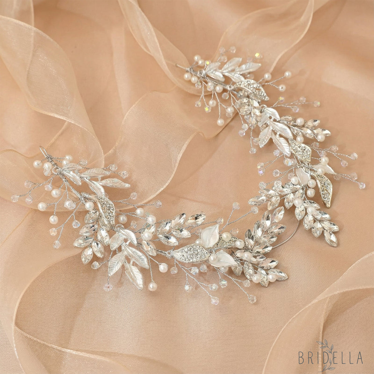 Silver Rhinestone Pearl Bridal Headband Wedding Hairpiece - Bridella BHP272-S - Silvery - HEADWEAR
