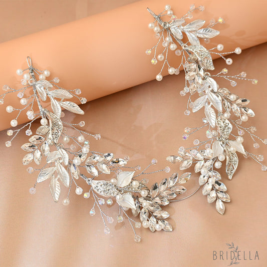 Silver Rhinestone Pearl Bridal Headband Wedding Hairpiece - Bridella BHP272-S - Silvery - HEADWEAR