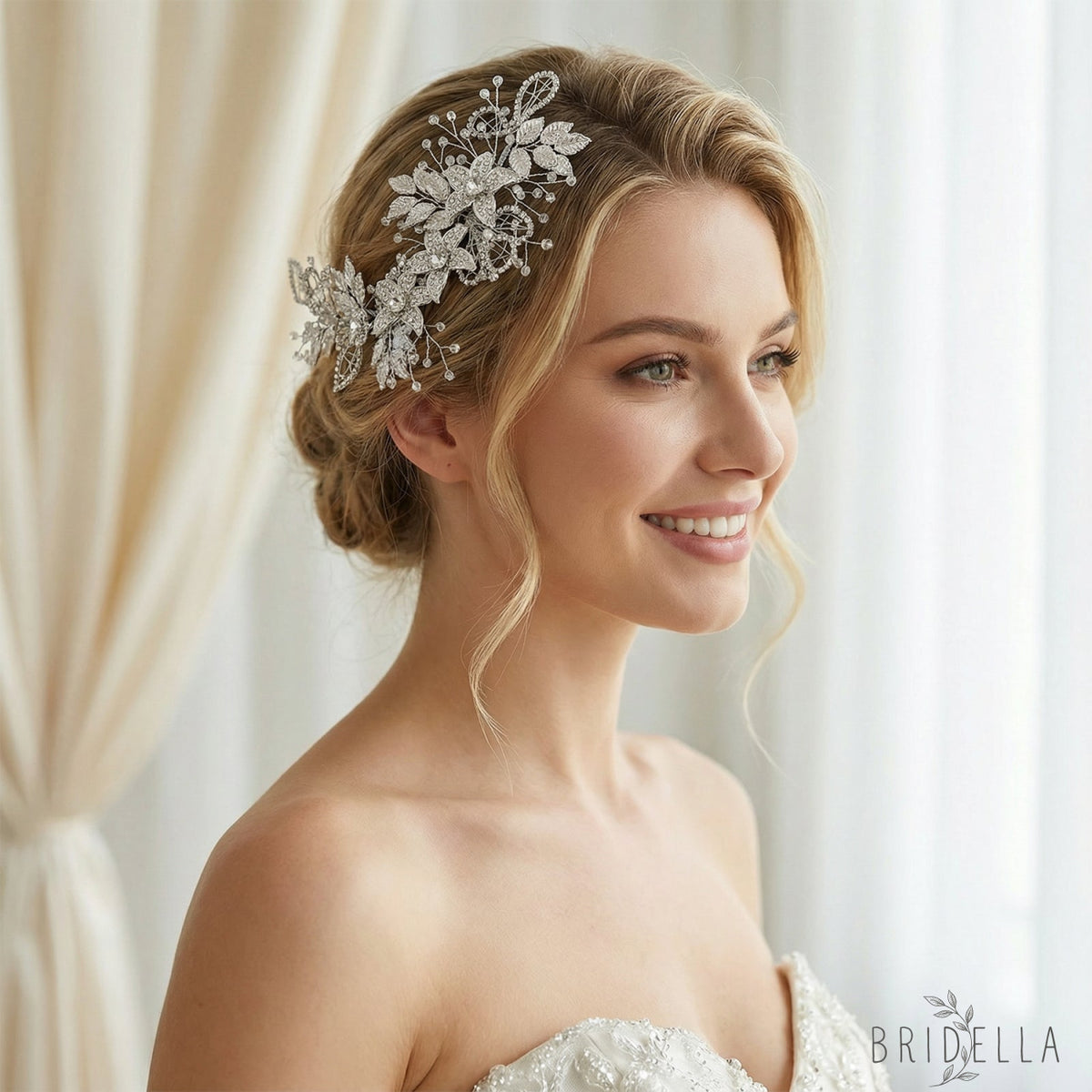 Silver Rhinestone Pearl Bridal Headband Wedding Hairpiece - Bridella BHP282-S - Silvery - HEADWEAR