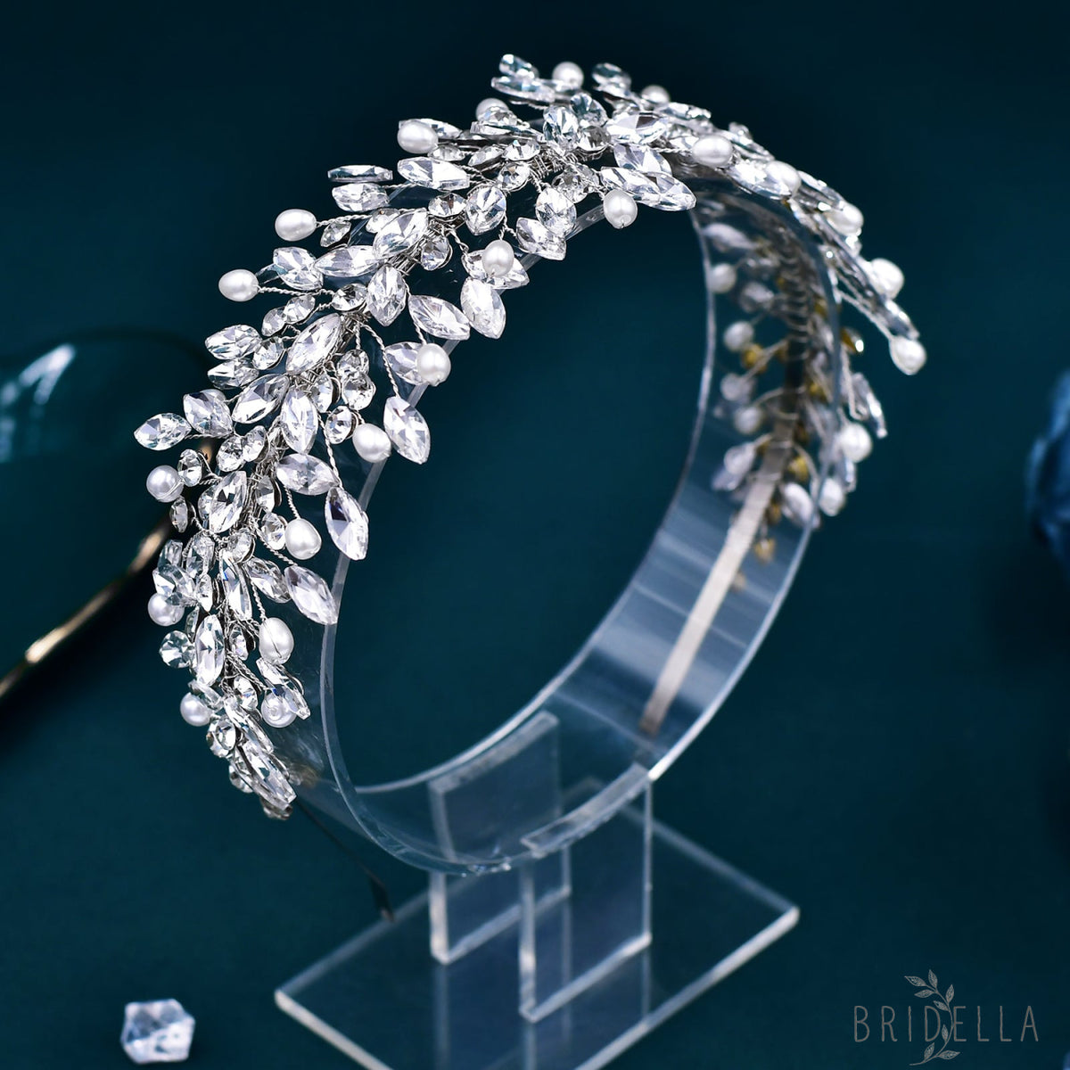 BHP608-S silver rhinestone pearl headband