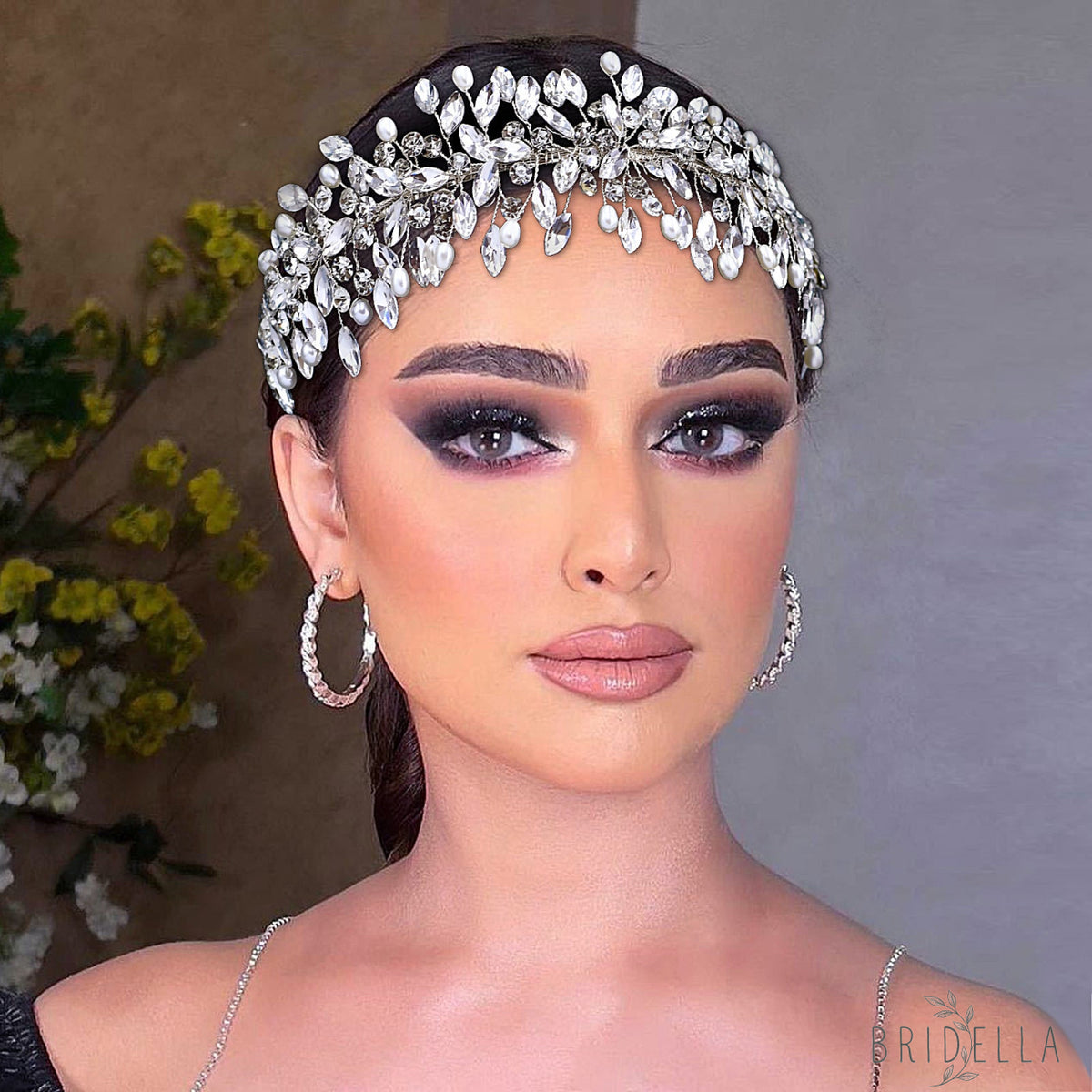 BHP608-S silver rhinestone pearl headband