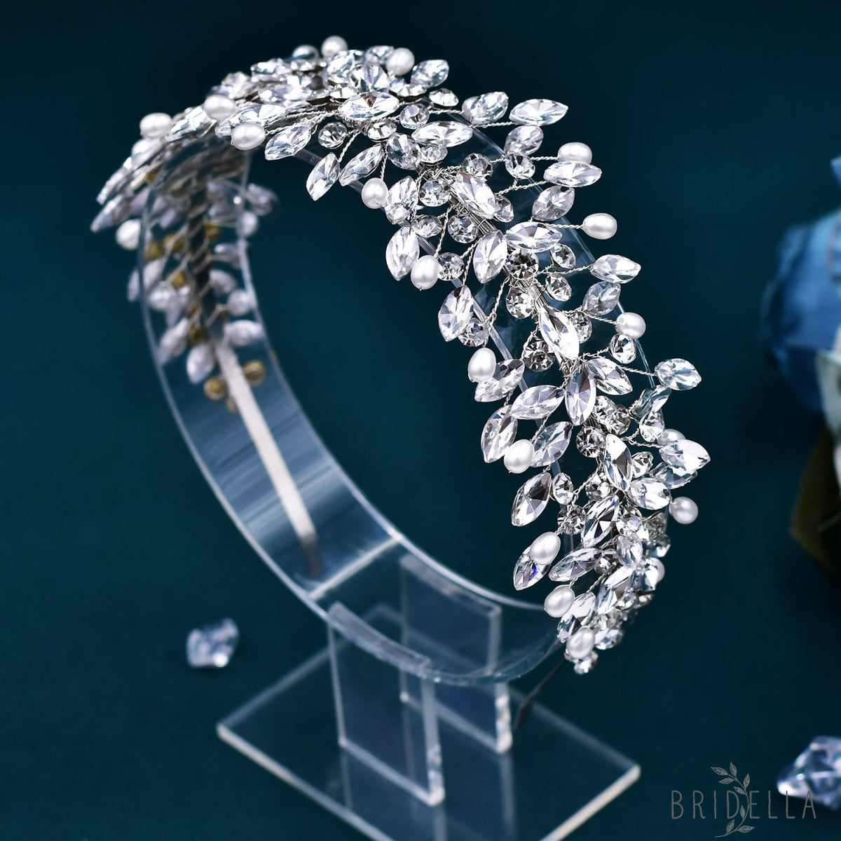 BHP608-S silver rhinestone pearl headband