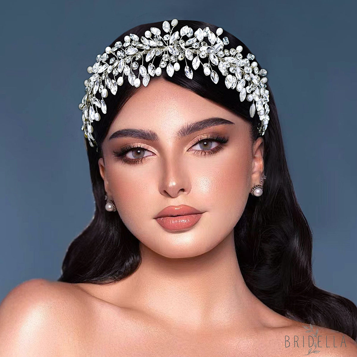 BHP608-S silver rhinestone pearl headband