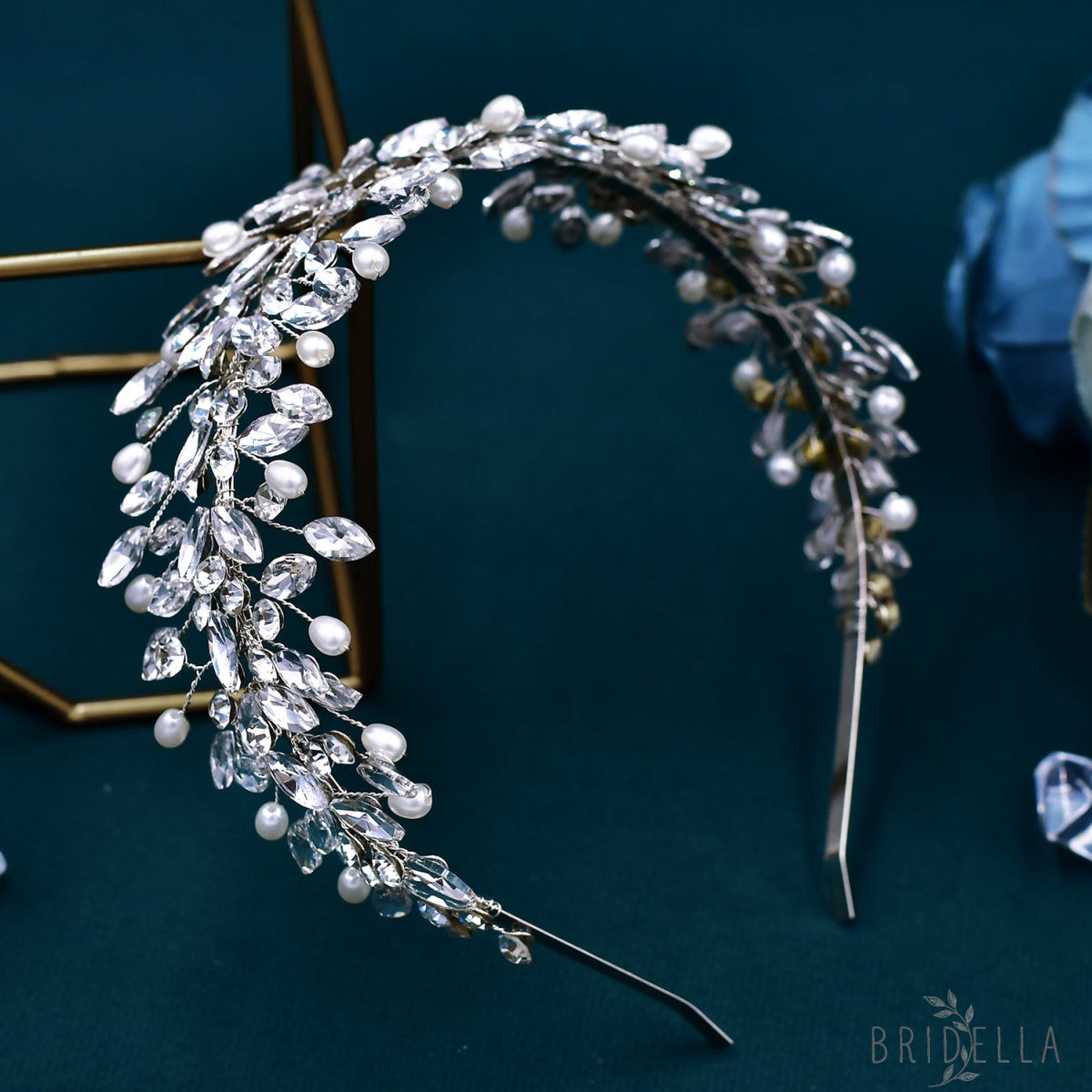 BHP608-S silver rhinestone pearl headband
