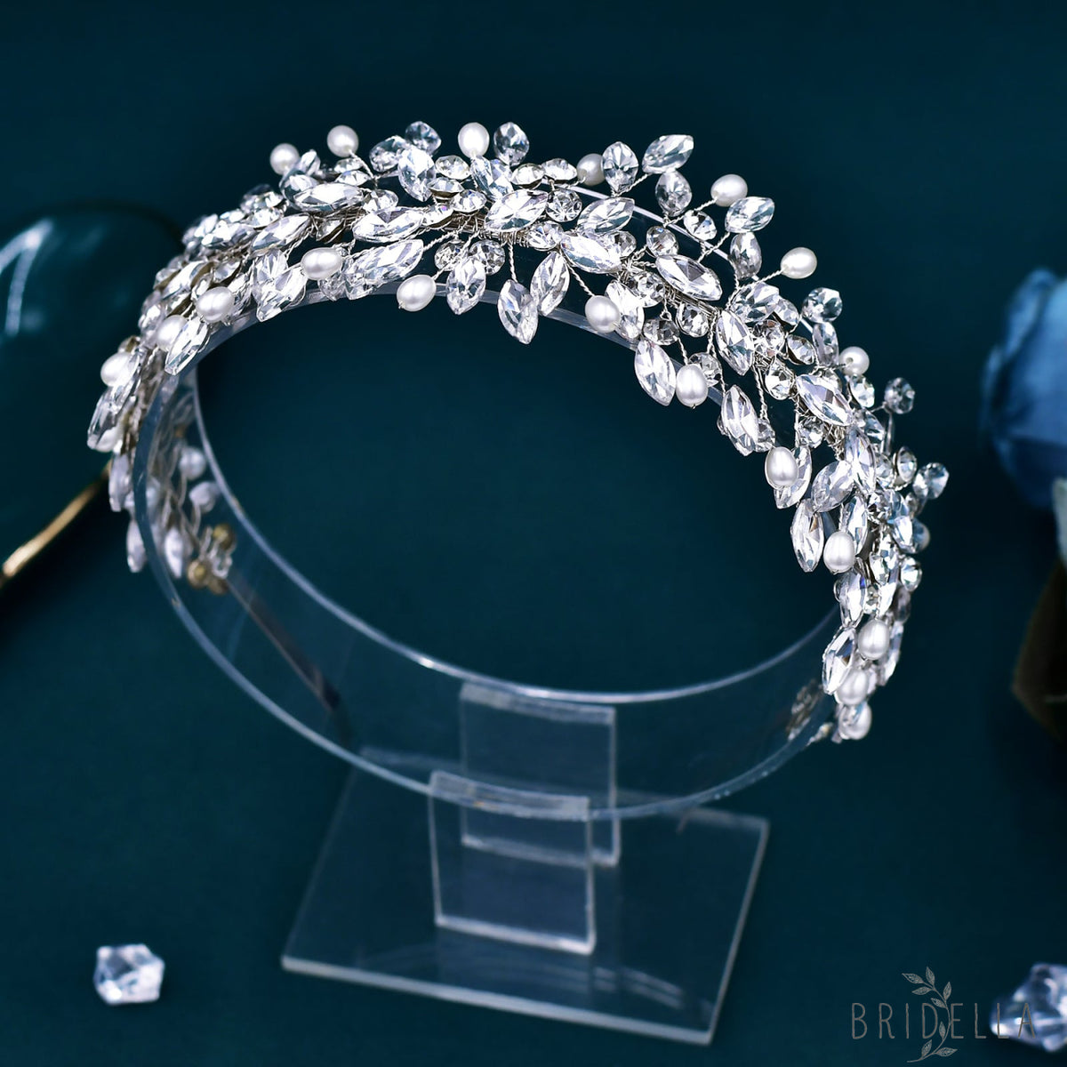 BHP608-S silver rhinestone pearl headband