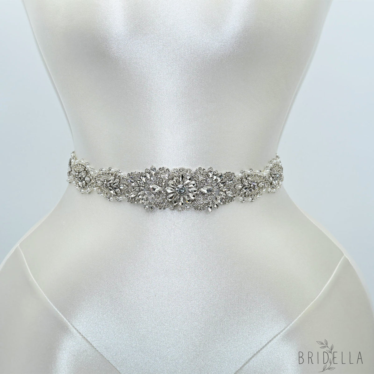 Silver Rhinestone Pearl Bridal Sash Wedding Dress Belt – Bridella BS119 - Sliver - Belts