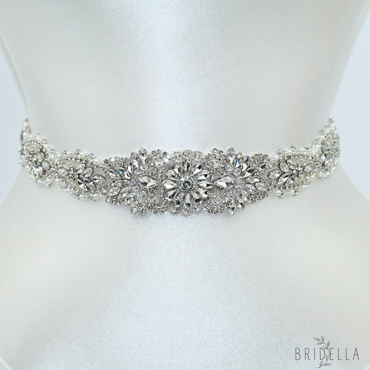 Silver Rhinestone Pearl Bridal Sash Wedding Dress Belt – Bridella BS119 - Sliver - Belts