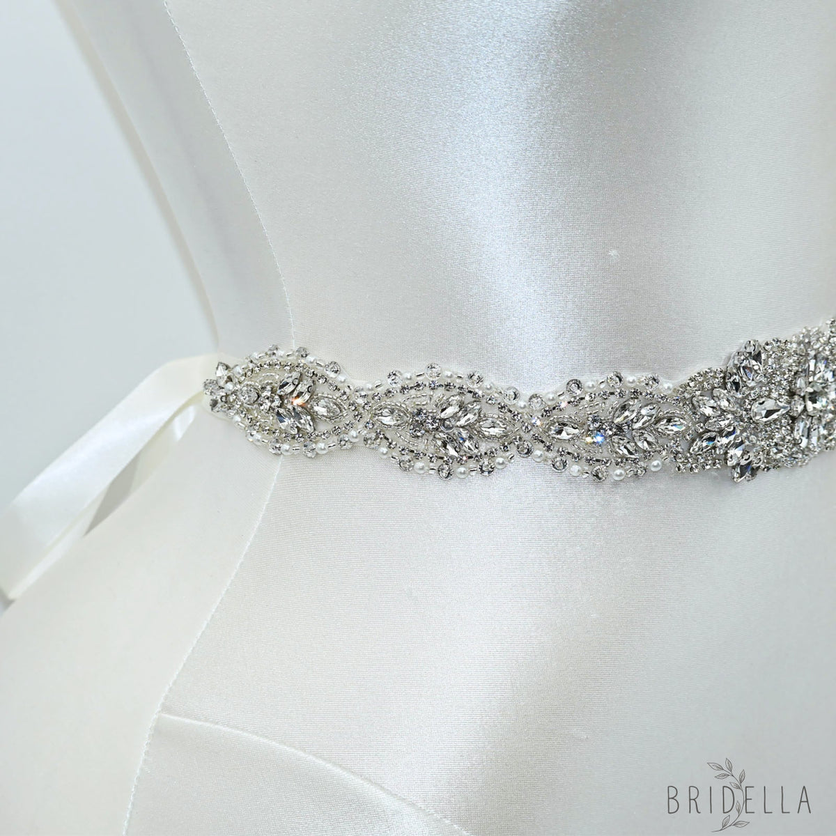 Silver Rhinestone Pearl Bridal Sash Wedding Dress Belt – Bridella BS119 - Sliver - Belts