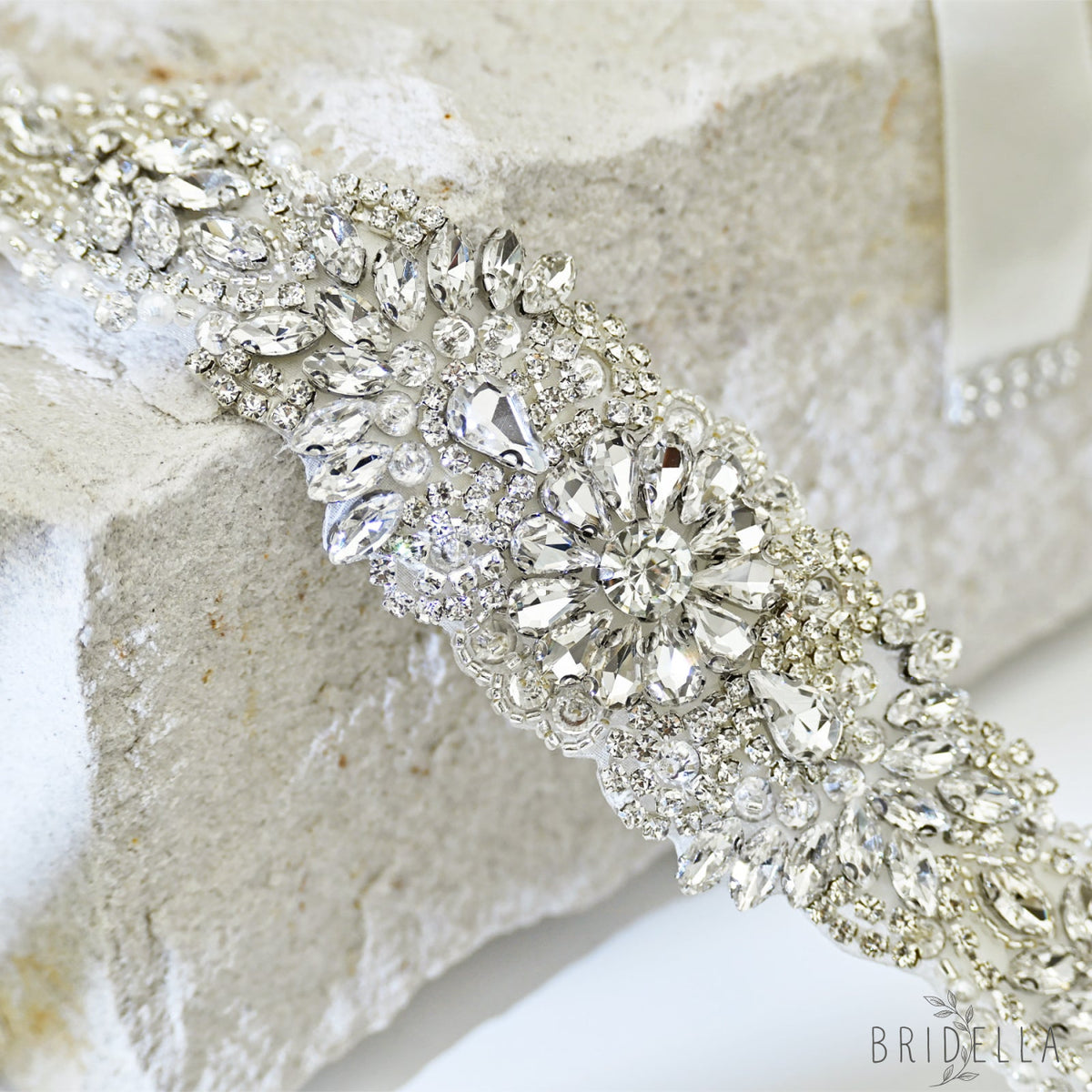 Silver Rhinestone Pearl Bridal Sash Wedding Dress Belt – Bridella BS119 - Sliver - Belts
