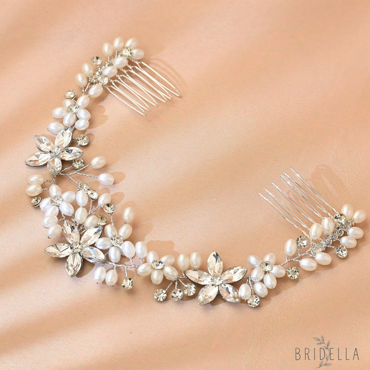Silver Rhinestone Pearl Bridal Tiara Bridella BHP128-S - Silvery - HEADWEAR
