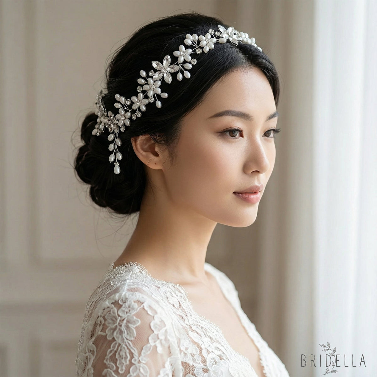 Silver Rhinestone Pearl Bridal Tiara Bridella BHP128-S - Silvery - HEADWEAR