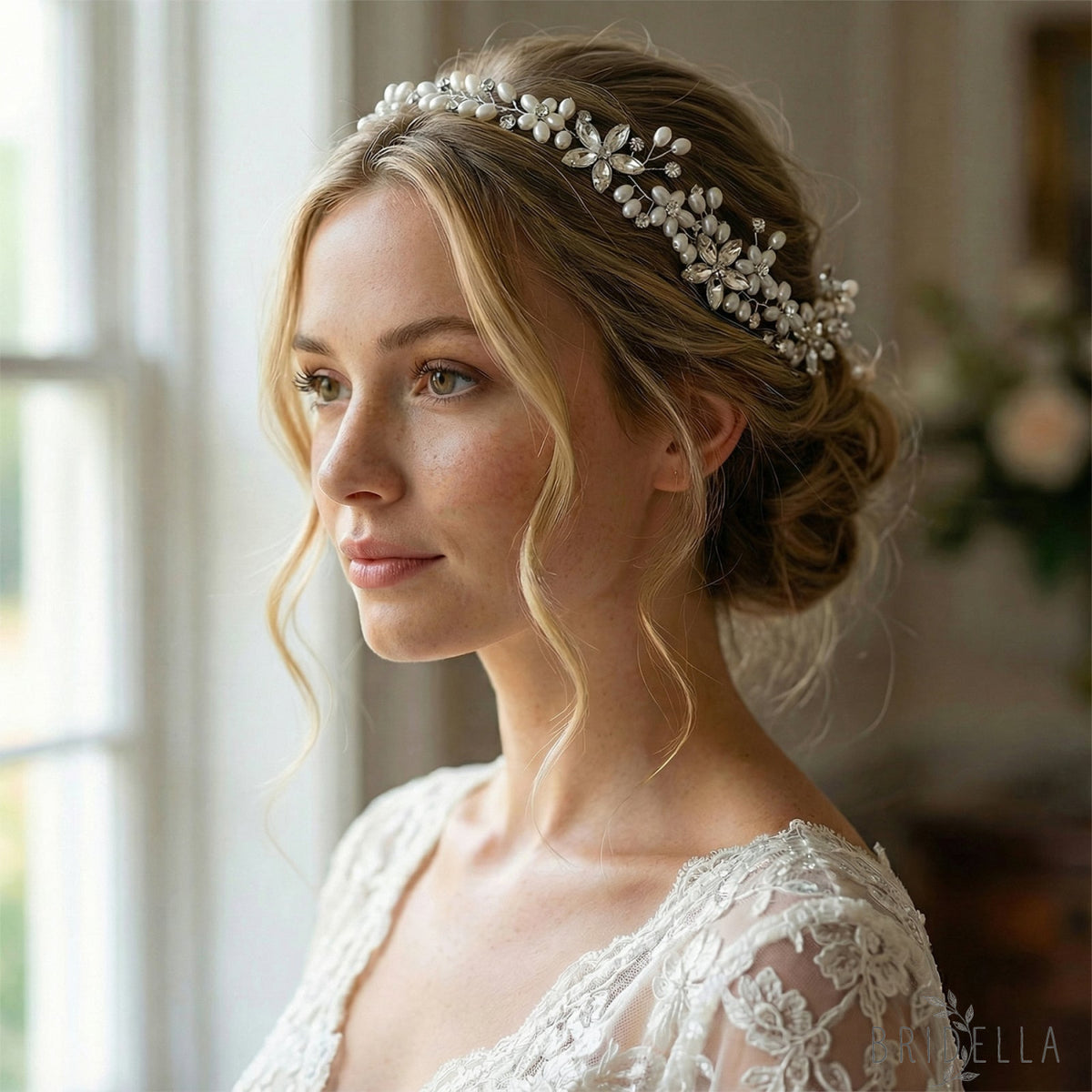 Silver Rhinestone Pearl Bridal Tiara Bridella BHP128-S - Silvery - HEADWEAR