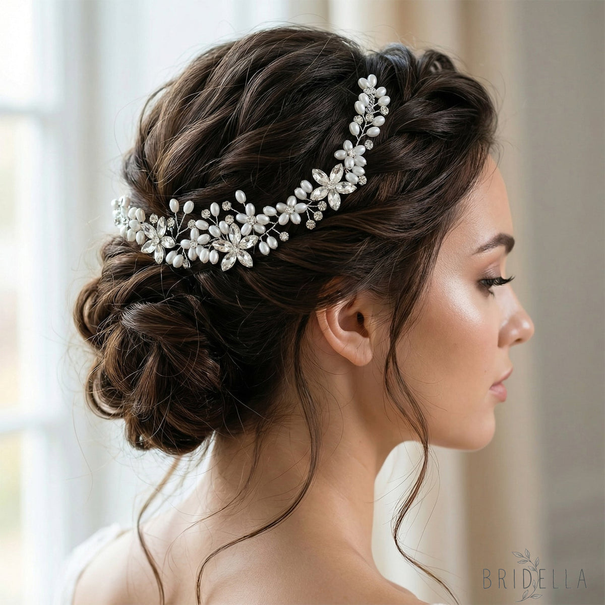 Silver Rhinestone Pearl Bridal Tiara Bridella BHP128-S - Silvery - HEADWEAR