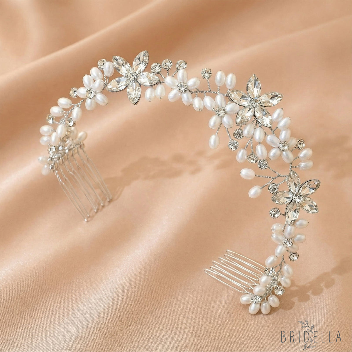 Silver Rhinestone Pearl Bridal Tiara Bridella BHP128-S - Silvery - HEADWEAR