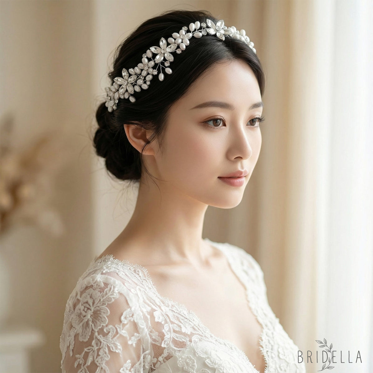 Silver Rhinestone Pearl Bridal Tiara Bridella BHP128-S - Silvery - HEADWEAR