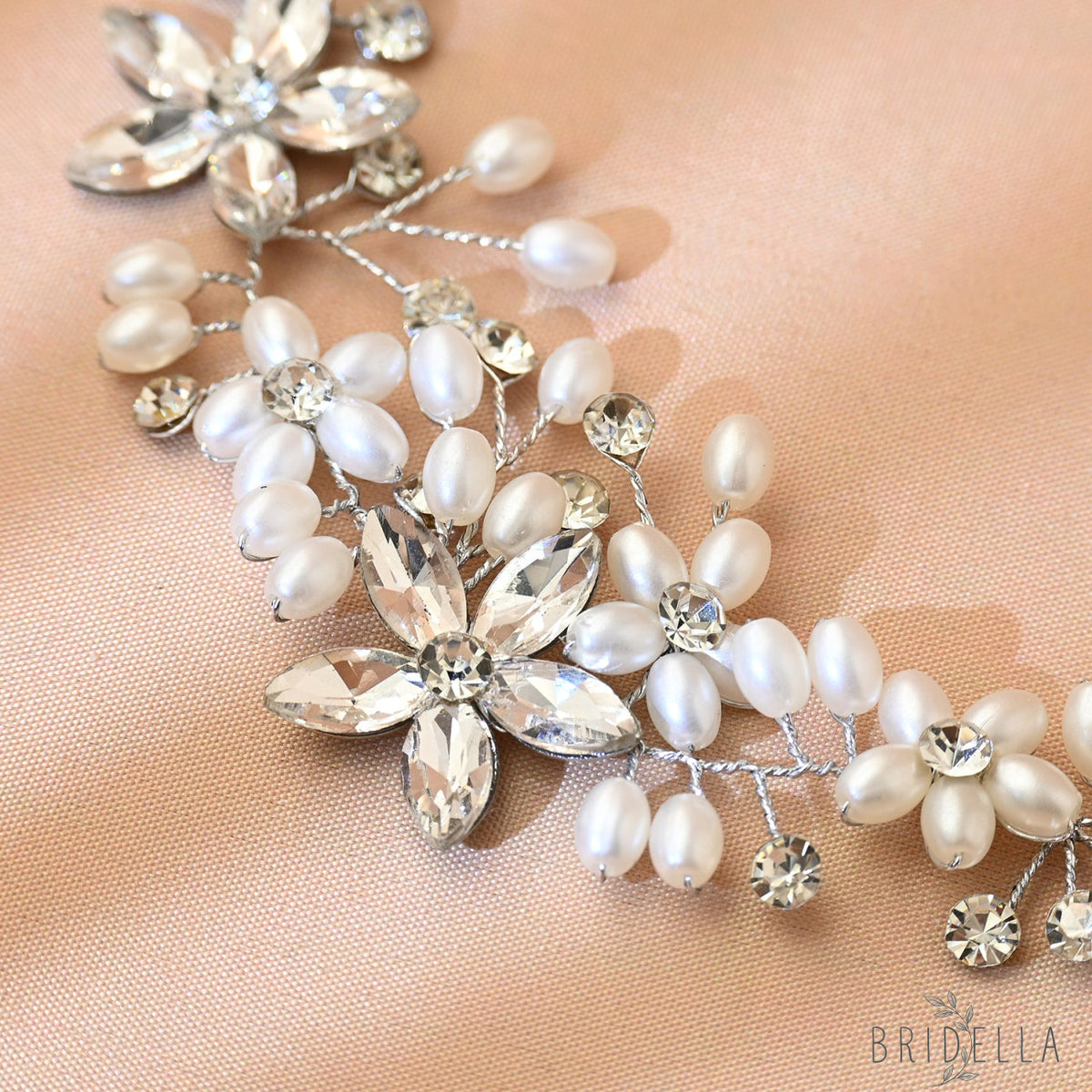 Silver Rhinestone Pearl Bridal Tiara Bridella BHP128-S - Silvery - HEADWEAR
